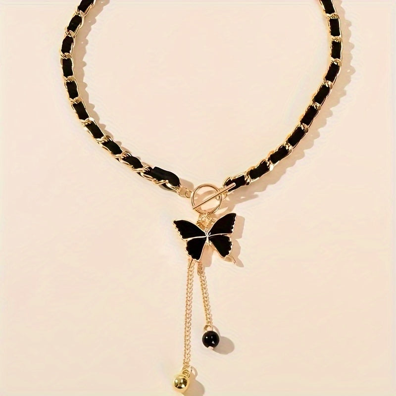 Ladies' Black Pendant Necklace, Bohemian Elegant Style, Necklace with Tassel Pendant, Collarbone Chain Jewelry